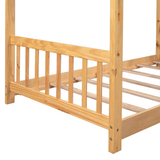 Sunvega Natural Wood Full Size House Platform Bed with Two Storage Drawers