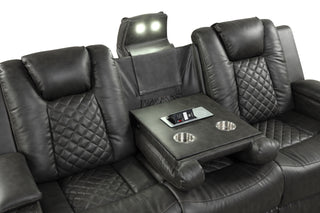 Sunvega Faux Leather Power Reclining Loveseat with LED Lighting and USB Ports
