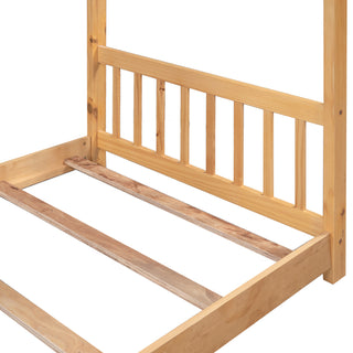 Sunvega Natural Wood Full Size House Platform Bed with Two Storage Drawers