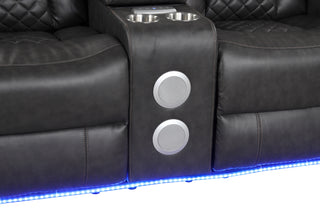 Sunvega Faux Leather Power Reclining Loveseat with LED Lighting and USB Ports