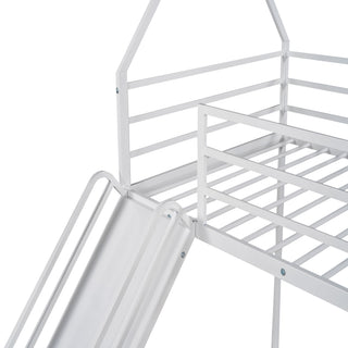 Sunvega Twin over Twin House Bunk Bed with Ladder and Slide in White