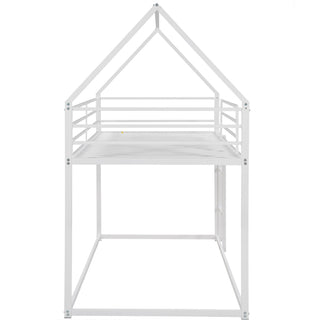 Sunvega Twin over Twin House Bunk Bed with Ladder and Slide in White