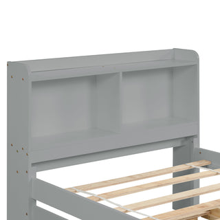 Sunvega White Twin Trundle Bed with Storage Headboard and Bookcase