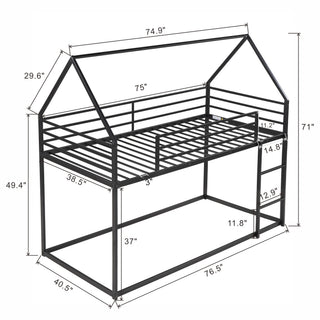 Sunvega Twin over Twin House Bunk Bed with Ladder and Slide in White