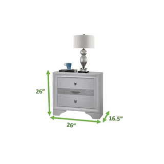 Sunvega White Acacia Wood Nightstand with Metal Drawer Pulls and Dovetail Joints