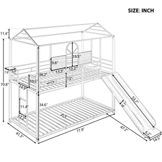 Sunvega Twin Over Twin Metal Bunk Bed With Slide And Playhouse Design For Bedroom