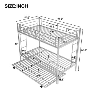 Sunvega Twin over Twin Bunk Bed with Trundle in White for Small Spaces