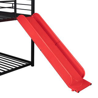 Sunvega Twin Over Twin Metal Bunk Bed With Slide And Playhouse Design In Three Colors