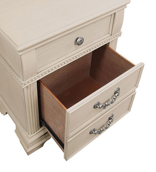 Sunvega Antique White Traditional Nightstand with USB Charger and Felt-Lined Drawers