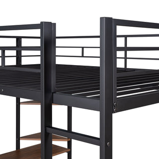 Sunvega Full Size Metal Loft Bed with Desk and 2 Shelves White