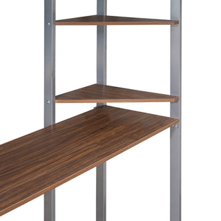 Sunvega Full Size Metal Loft Bed with Desk and 2 Shelves White