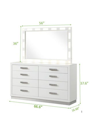 Sunvega Modern 8-Drawer Dresser with Mirror Lid and Jewelry Drawers in Weathered White