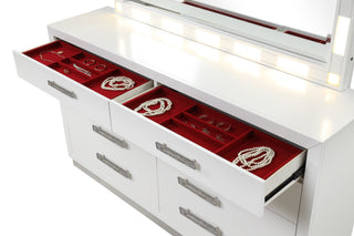 Sunvega Modern 8-Drawer Dresser with Mirror Lid and Jewelry Drawers in Weathered White