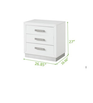 Sunvega Milky White Wood Nightstand with Crystal Bling Diamond Hardware