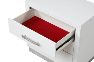 Sunvega Milky White Wood Nightstand with Crystal Bling Diamond Hardware