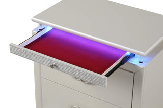 Sunvega Glamorous and Luxurious Alluring Milky White Nightstand with Builtin LED