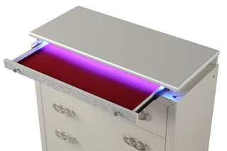 Sunvega Passion 5 Drawer LED Chest with Unique Pulls in Milky White