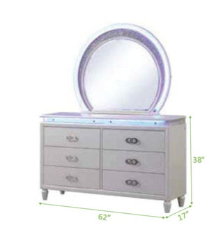Sunvega Milky White 6 Drawer LED Dresser with Jewelry Tray for Bedroom
