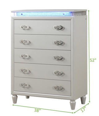 Sunvega Passion 5 Drawer LED Chest with Unique Pulls in Milky White