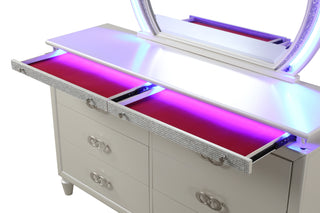 Sunvega Milky White 6 Drawer LED Dresser with Jewelry Tray for Bedroom