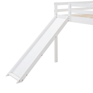 Sunvega Elegant White Full Size Wood Loft Bed with Slide and Ladder