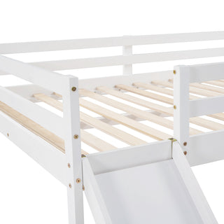 Sunvega Elegant White Full Size Wood Loft Bed with Slide and Ladder