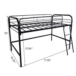 Sunvega Sturdy Metal Twin Loft Bed with Guardrails and Storage Steps