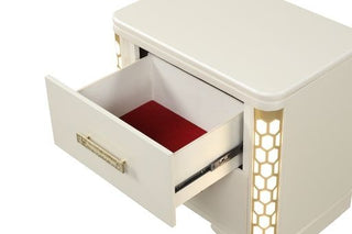 Sunvega Beige Wood Nightstand with Side LED Lighting and Spacious Drawers