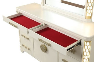 Sunvega Jasmine 8-Drawer Dresser with Side LED Lighting and Gold Accent Drawer Pulls