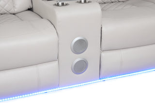 Sunvega Faux Leather Power Reclining Loveseat with LED Lighting and USB Ports