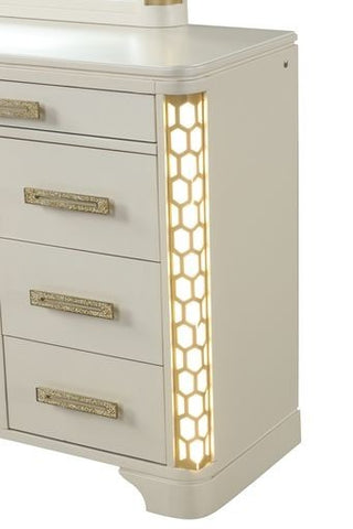 Sunvega Jasmine 8-Drawer Dresser with Side LED Lighting and Gold Accent Drawer Pulls