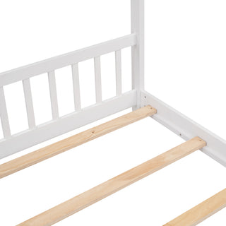 Sunvega White Full Size House Bed with Playhouse Design and Pinewood Frame