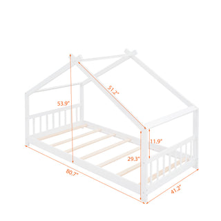 Sunvega Twin Size House Bed with Playhouse Design and Sturdy Pinewood Frame