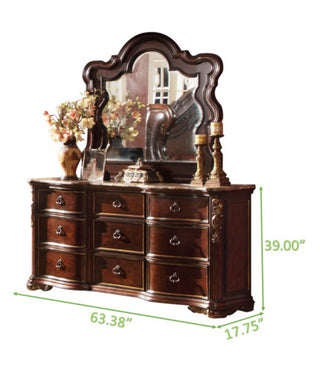 Sunvega Traditional Dark Walnut Wood Dresser with Nine Spacious Drawers