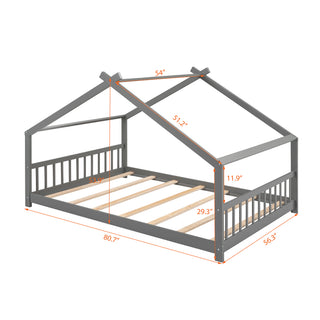 Sunvega Full Size Playhouse Wood Bed with Roof for Kids Room Fun Sleeping Space