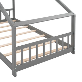 Sunvega Twin Size Gray Playhouse Design Wood Bed with Sturdy Pinewood Frame