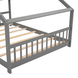 Sunvega Full Size Playhouse Wood Bed with Roof for Kids Room Fun Sleeping Space