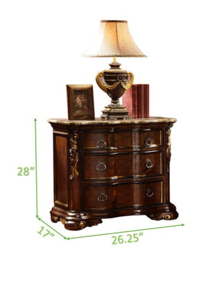 Sunvega Traditional Dark Walnut Wood Night Stand with Three Drawers