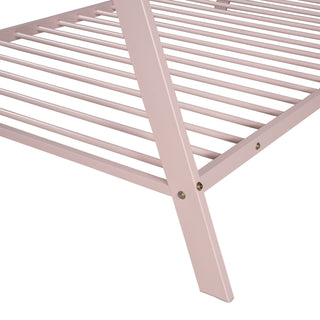 Sunvega Pink Twin Size Metal House Bed Frame with Slat Base for Kids