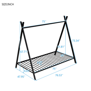 Sunvega Pink Twin Size Metal House Bed Frame with Slat Base for Kids