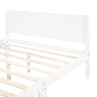 Sunvega Classic White Oak Queen Platform Bed with Headboard and Wood Slat Support