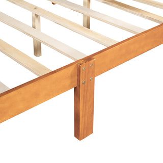 Sunvega Full Size Wood Platform Bed with Headboard and Classic Solid Wood Slat Support