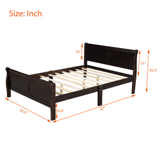 Sunvega Full Size Wood Platform Bed with Headboard and Classic Solid Wood Slat Support
