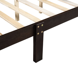 Sunvega Full Size Wood Platform Bed with Headboard and Classic Solid Wood Slat Support