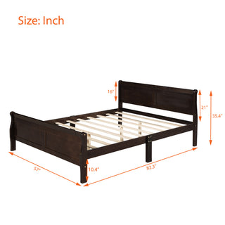 Sunvega Full Size Wood Platform Bed with Headboard and Classic Solid Wood Slat Support