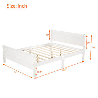 Sunvega Full Size Wood Platform Bed with Headboard and Classic Solid Wood Slat Support
