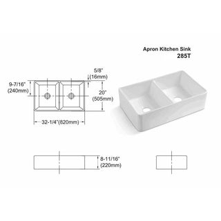Sunvega Farmhouse Ceramic White Kitchen Double Basin Sink with Sound Dampening