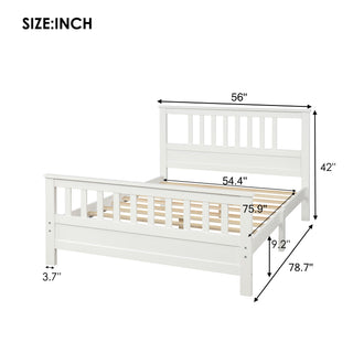Sunvega White Wood Platform Bed with Headboard Footboard and Slat Support