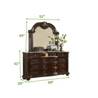 Sunvega Dark Walnut Wood Dresser with 11 Spacious Drawers and Carved Details