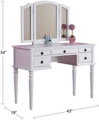 Sunvega Contemporary Black Rubber Wood Vanity Set with Foldable Mirror and Stool